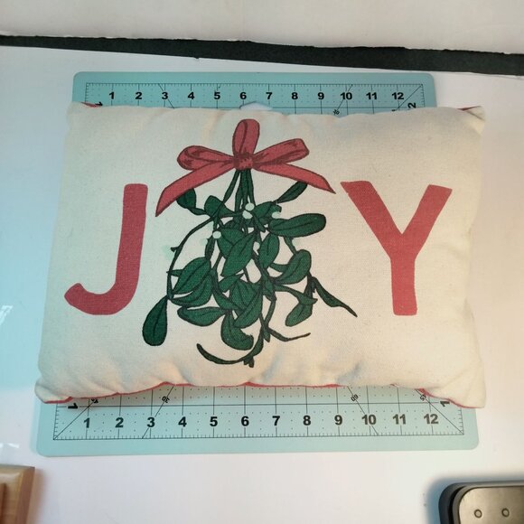 Joy Throw Pillow Cushion Mistletoe Holiday Christmas 14 x 10 Red  Green - Picture 5 of 5